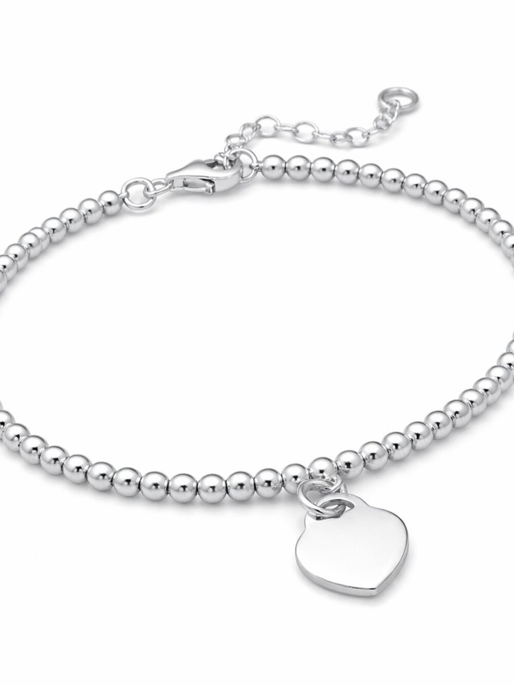 925 Sterling Silver Beaded "Petite Heart Signature" Bracelet w/ Heart Charm